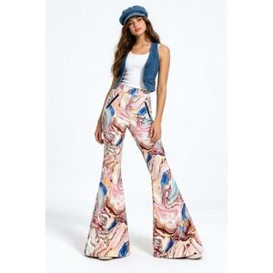 Like an Angel Trippy Psychedelic Marble Print Flare Pants 70s Y2K Vintage Style